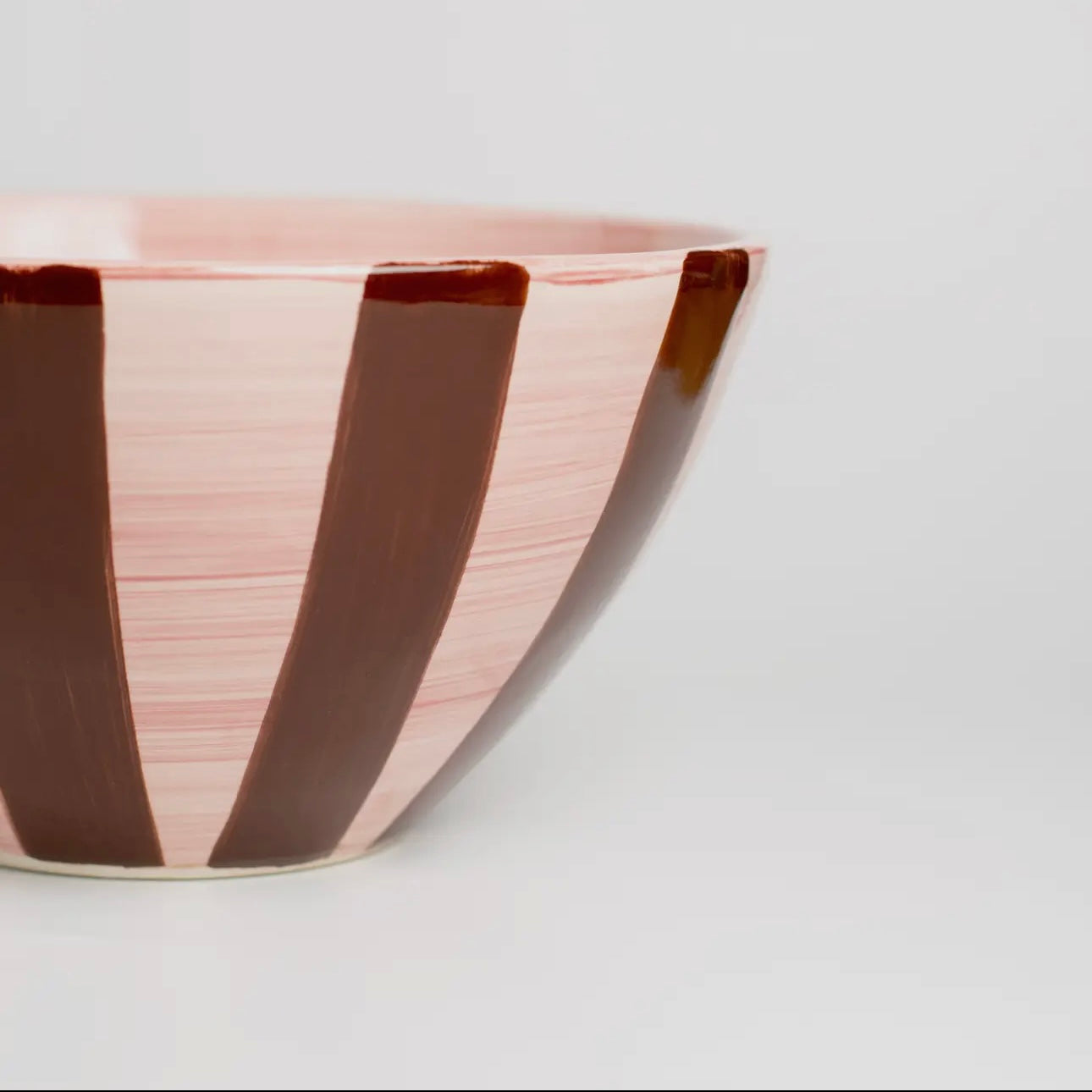 Large Ceramic Salad Bowl (Pink & Brown Stripe)