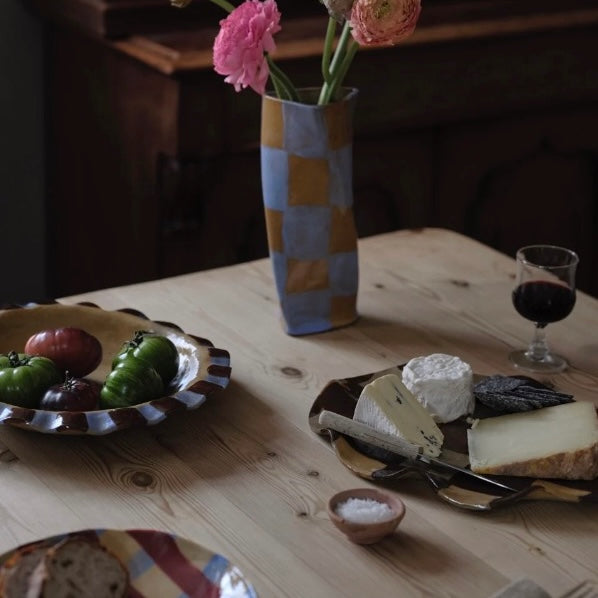 Baby Blue & Chocolate Brown Frill Serving Bowl