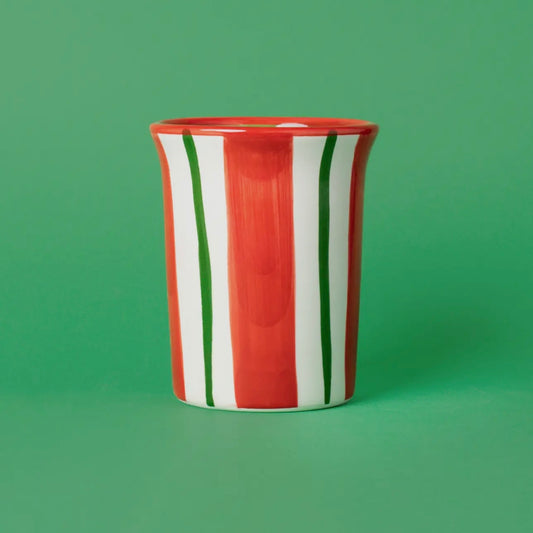 Ceramic Breakfast Tumbler (Red, White & Green Stripe)