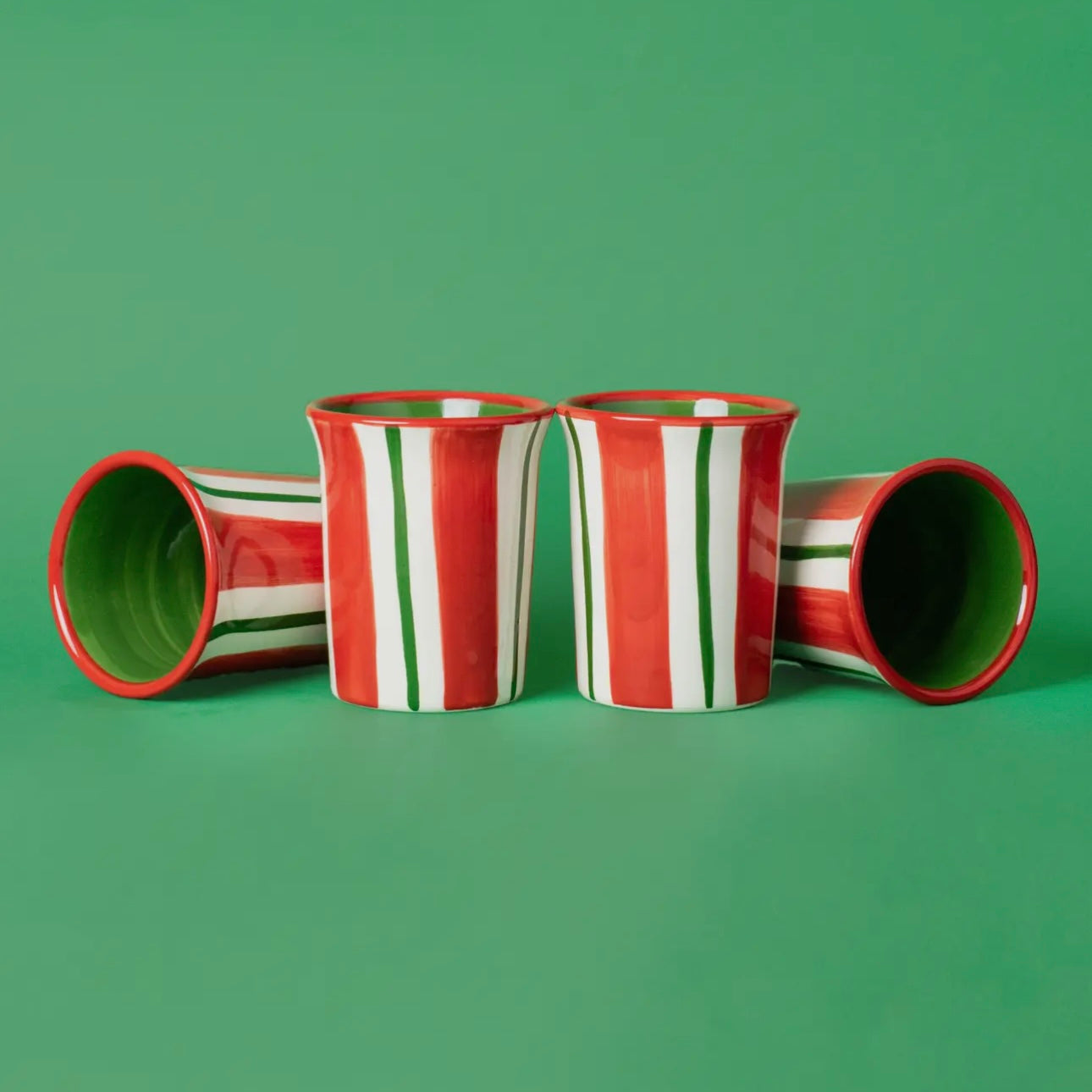 Ceramic Breakfast Tumbler (Red, White & Green Stripe)