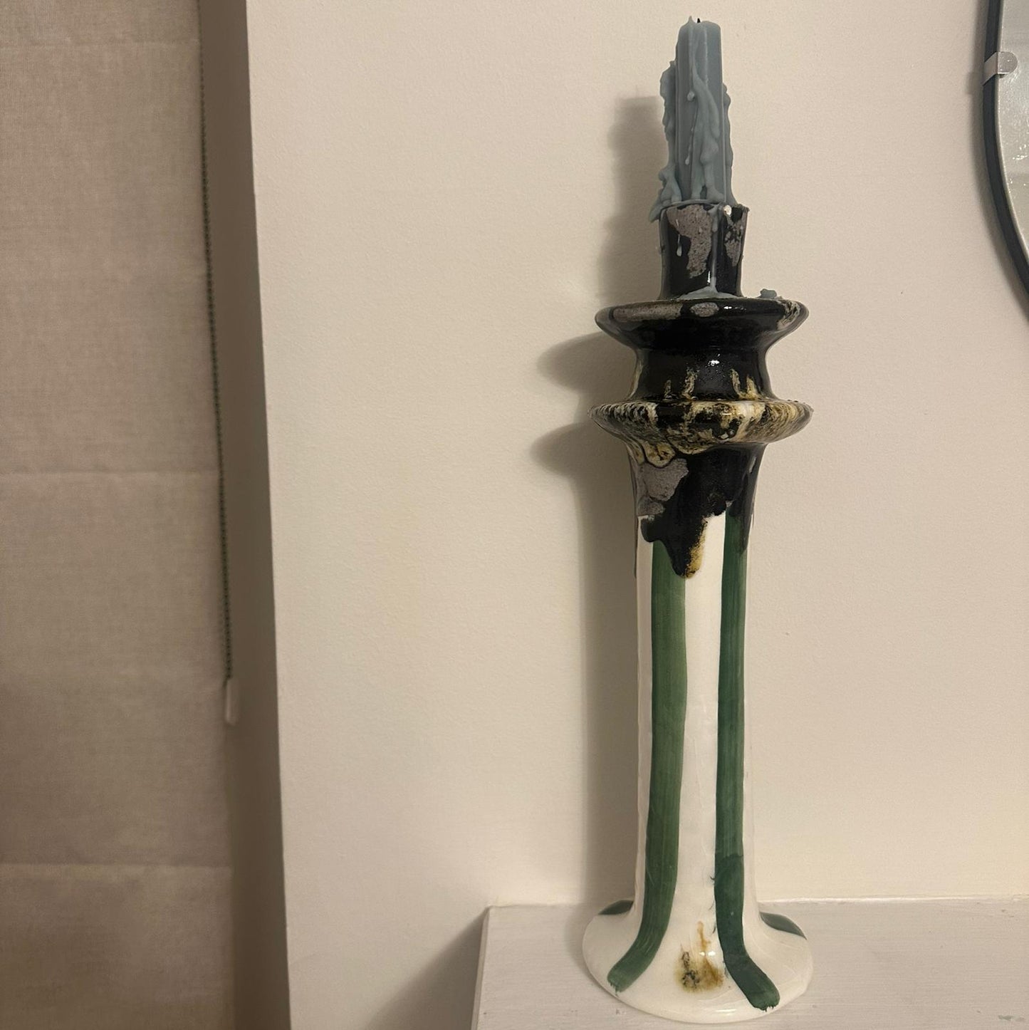 Large Ceramic Candelabra - Green Stripe