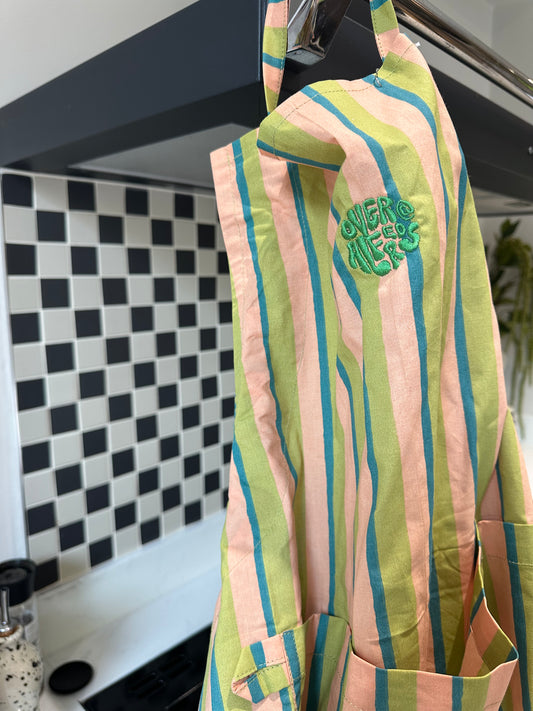 Alfred's Apron - Green & Pink Stripe