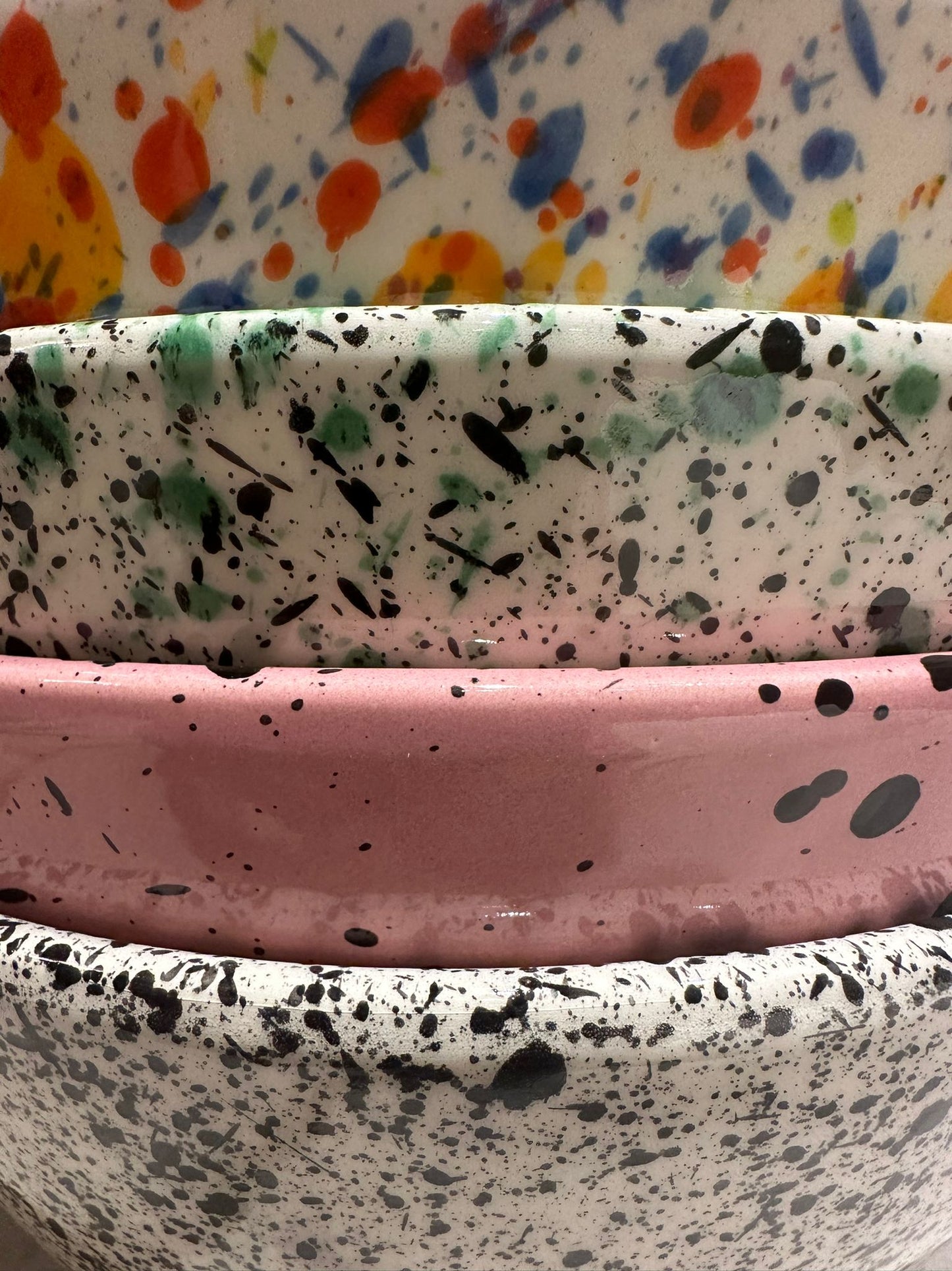 Large Ceramic Salad Bowl (Black & White Splatter)