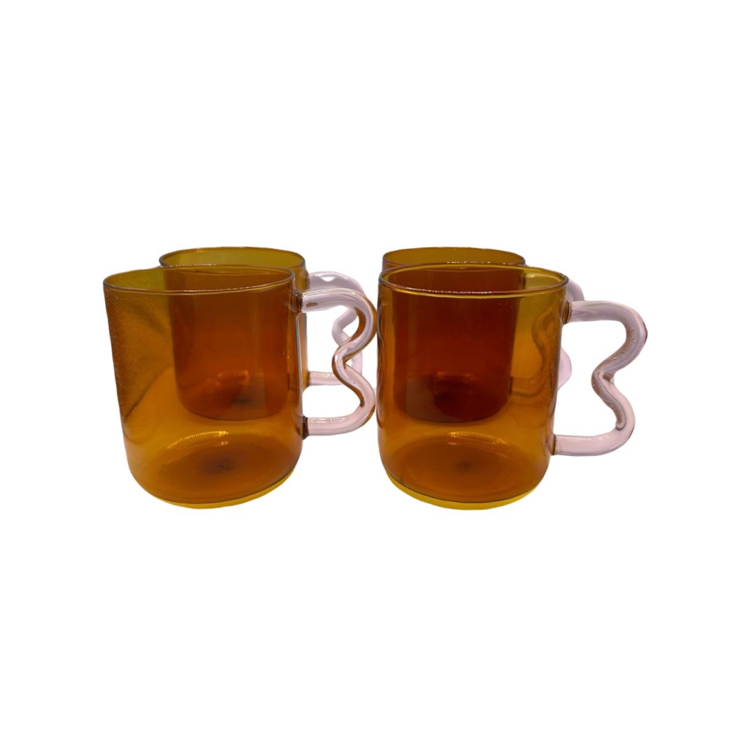 Wavy Handle Glass Mug (Orange & Pink)