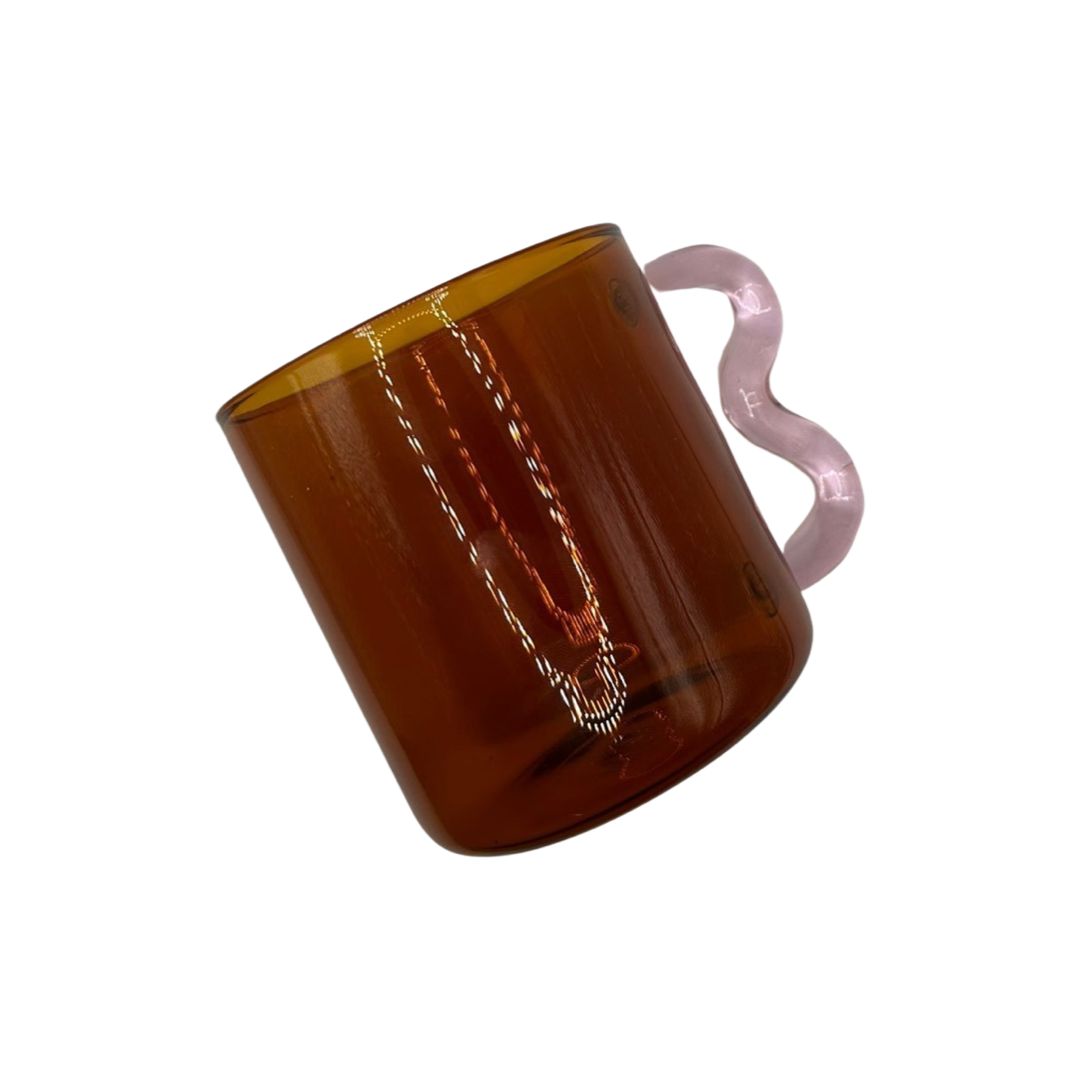 Wavy Handle Glass Mug (Orange & Pink)