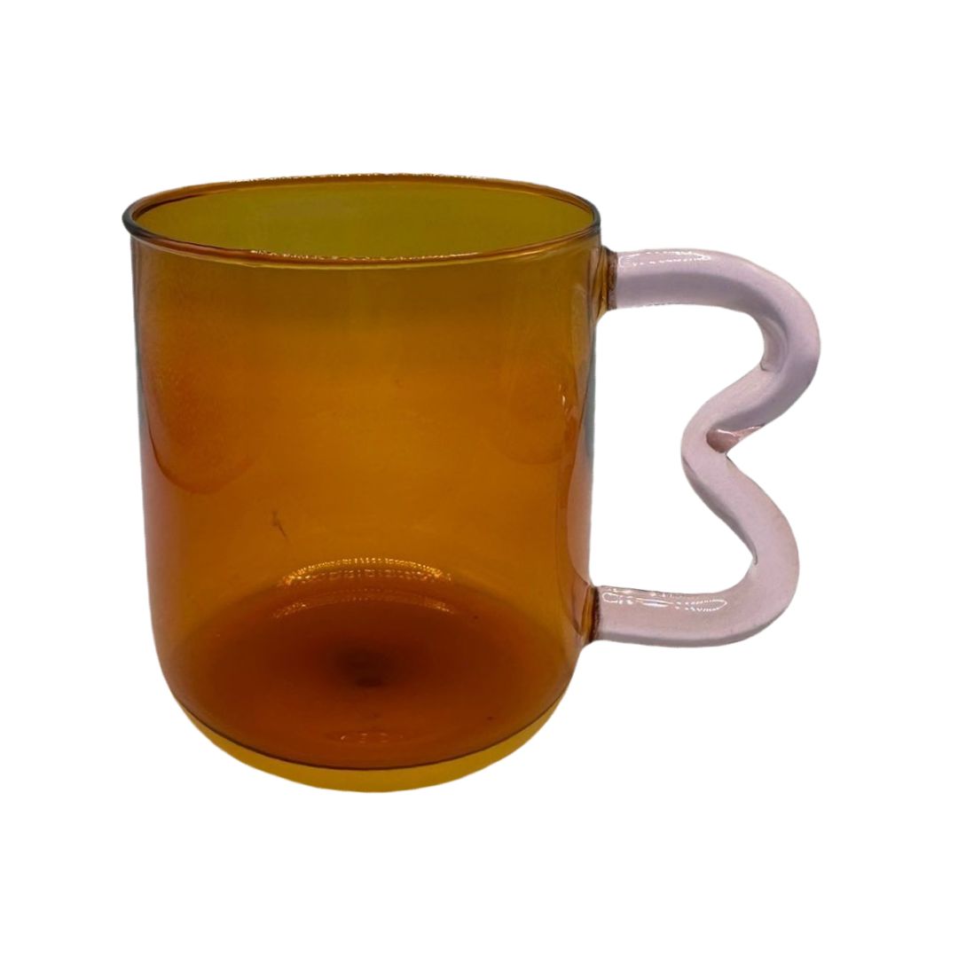 Wavy Handle Glass Mug (Orange & Pink)