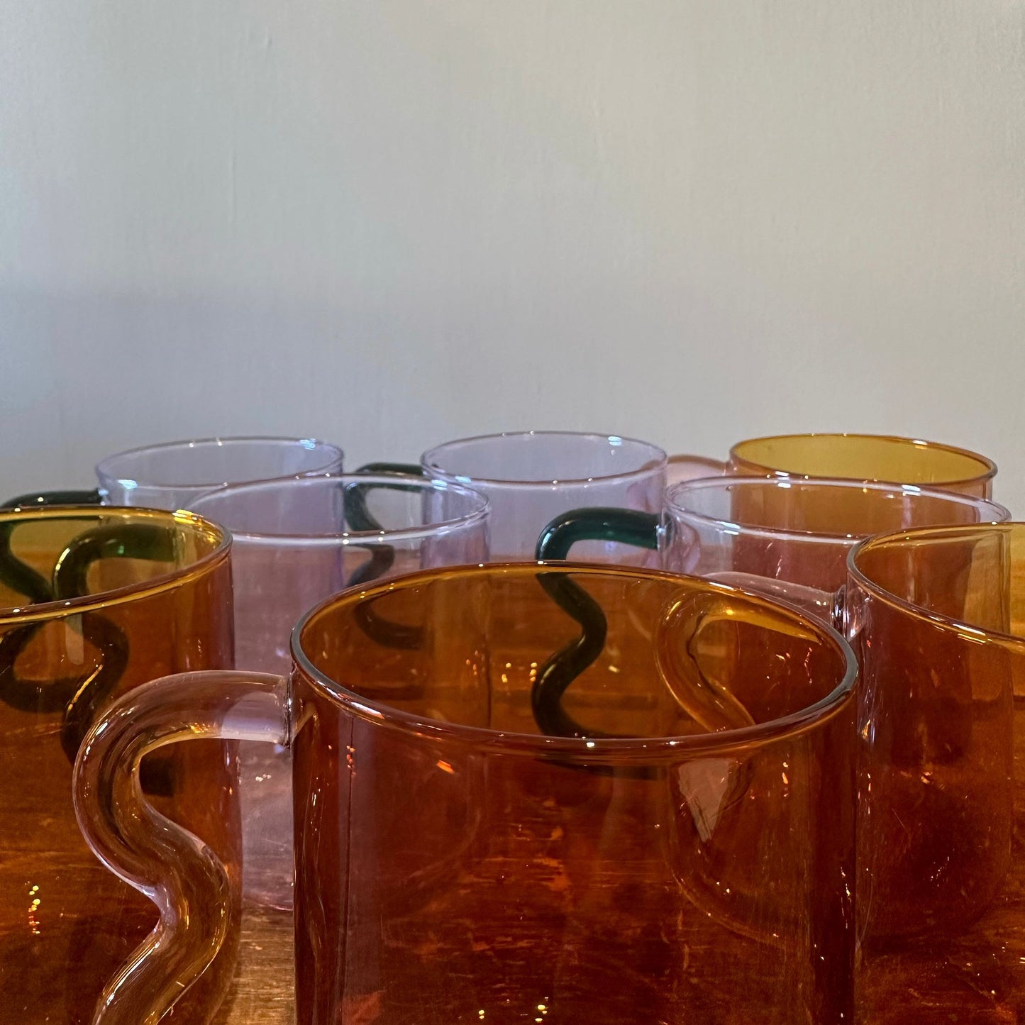 Wavy Handle Glass Mug (Orange & Pink)