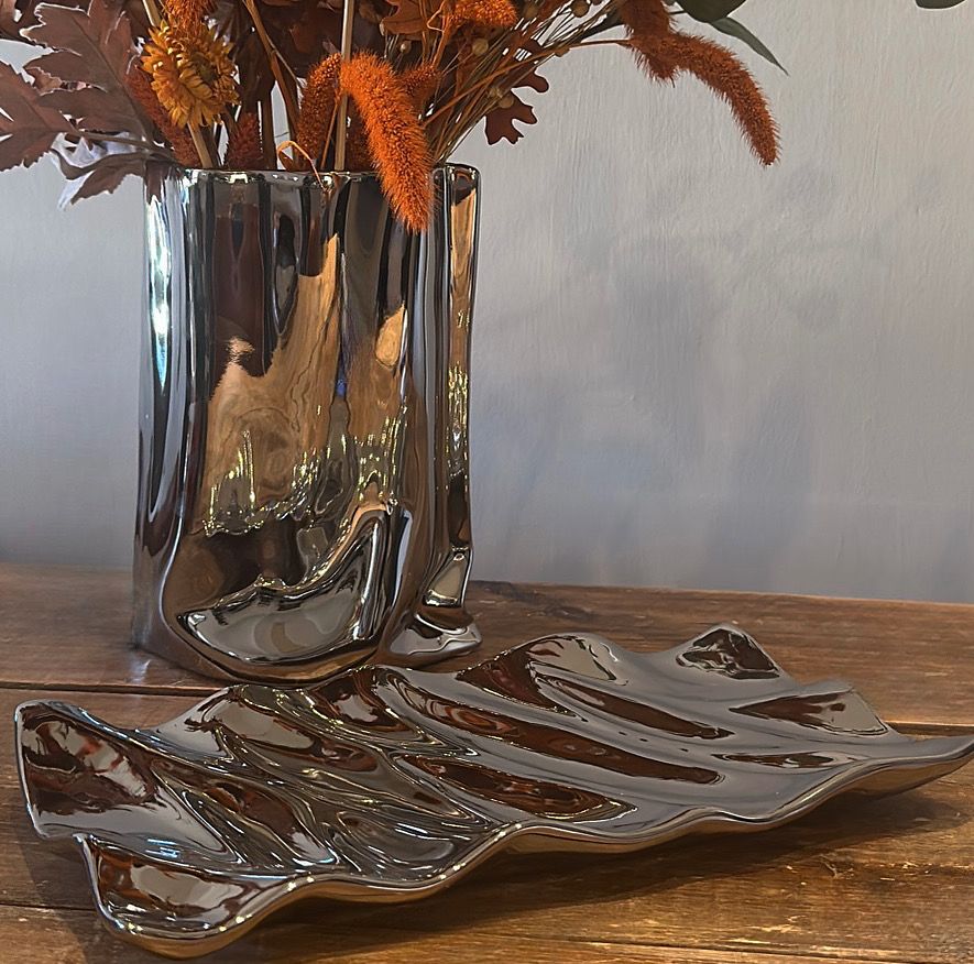 Silver Ceramic Ripple Dish