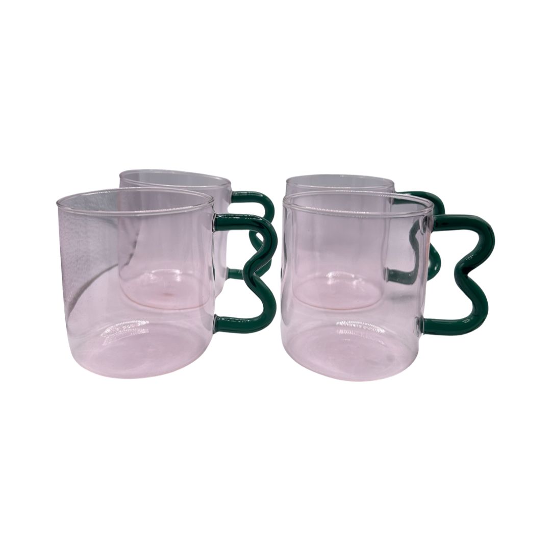 Wavy Handle Glass Mug (Purple & Green)