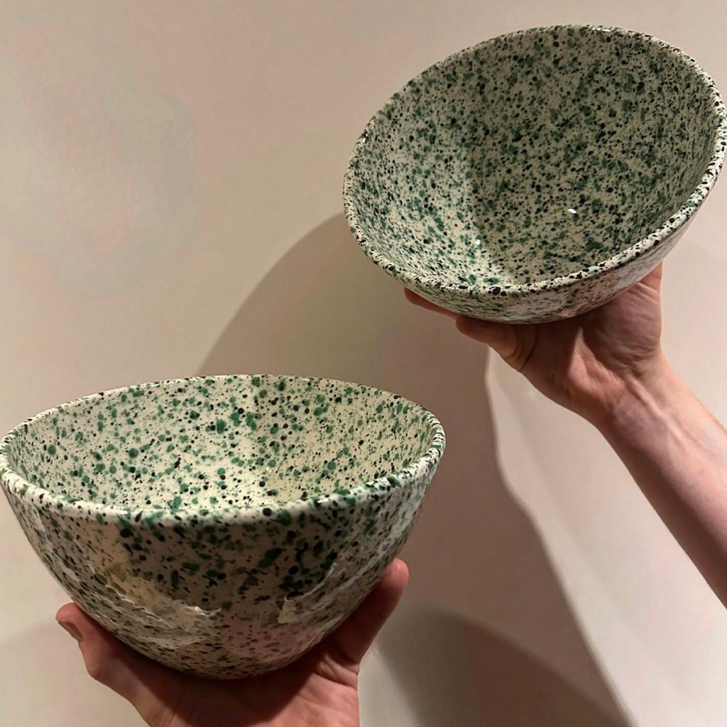 Large Ceramic Salad Bowl (Green, Black & White)