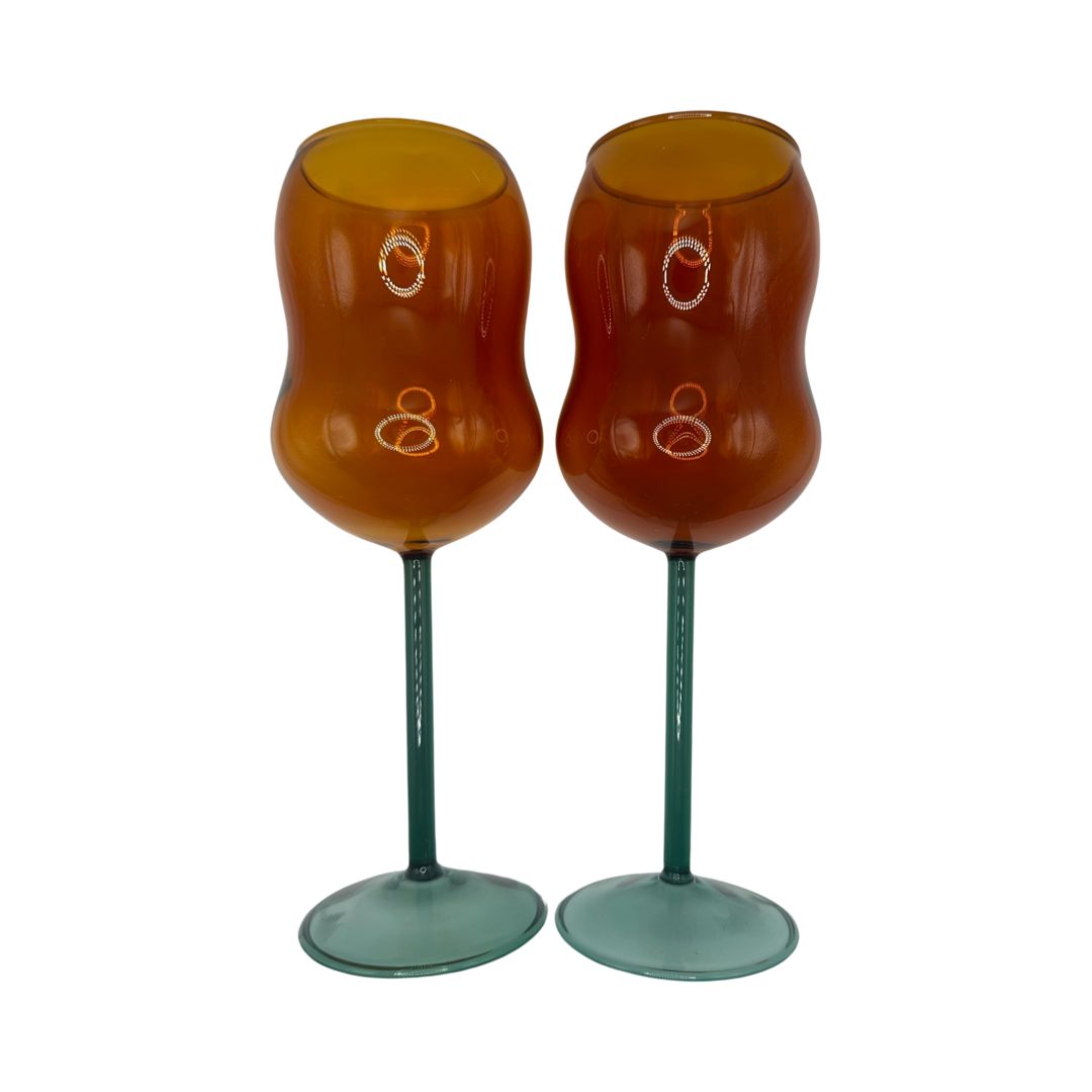 Orange & Green Tulip Glasses (Set of 2)