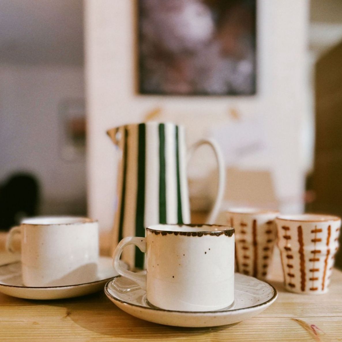 Green & White Stripe Pitcher