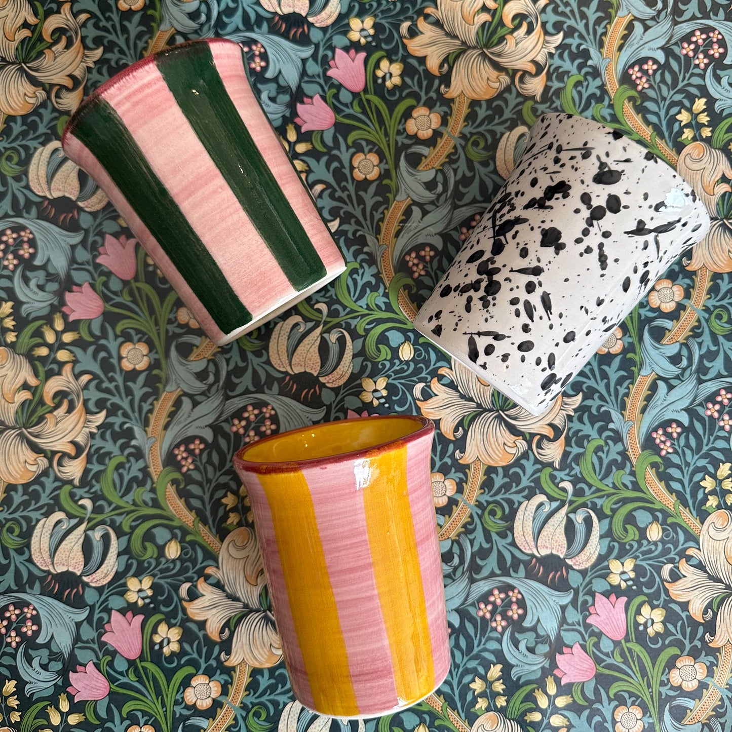 Ceramic Breakfast Tumbler (Pink & Yellow Stripe)