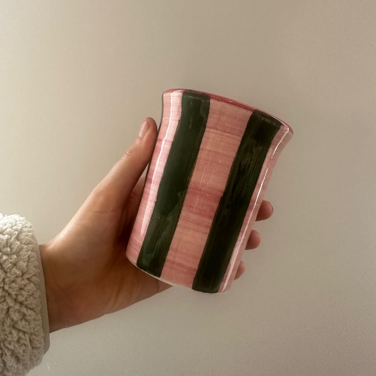 Ceramic Breakfast Tumbler (Pink & Green Stripe)