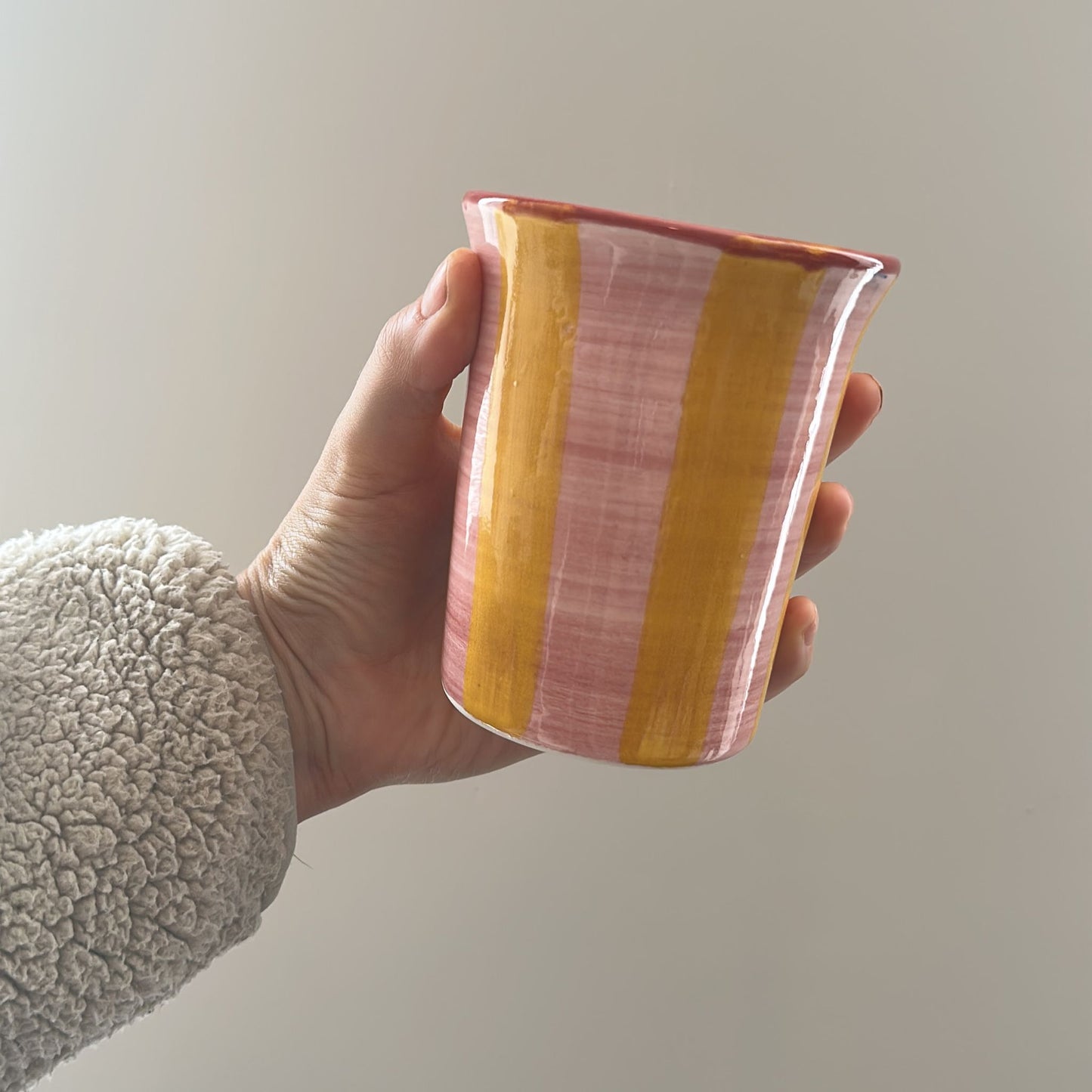 Ceramic Breakfast Tumbler (Pink & Yellow Stripe)